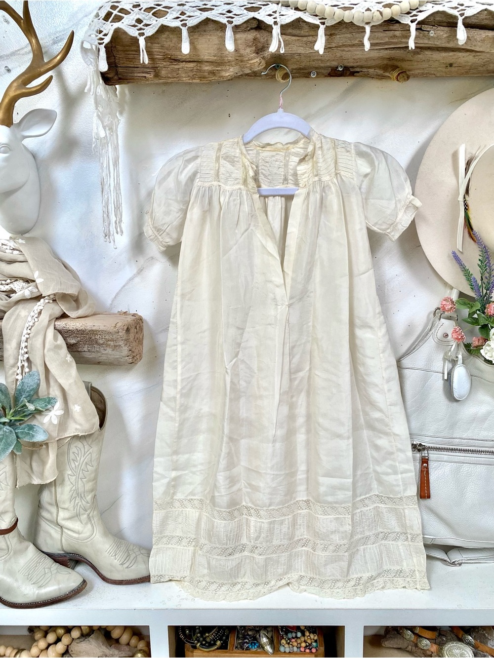 RARE SILK prairie toddler lace dress w shabby chic Country peasant vibe
